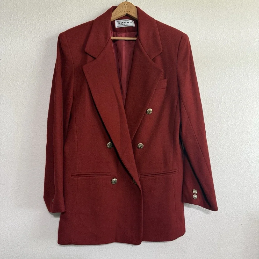 VTG Dumas Women's 100% Wool Blazer Jacket Size 6 Gold Detailed Buttons Oversized